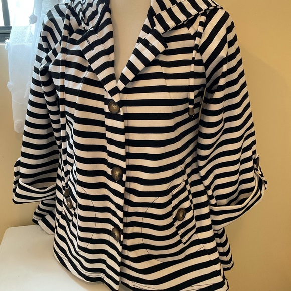 For Cynthia Jackets & Blazers - For Cynthia Swing Style Striped Hooded Jacket